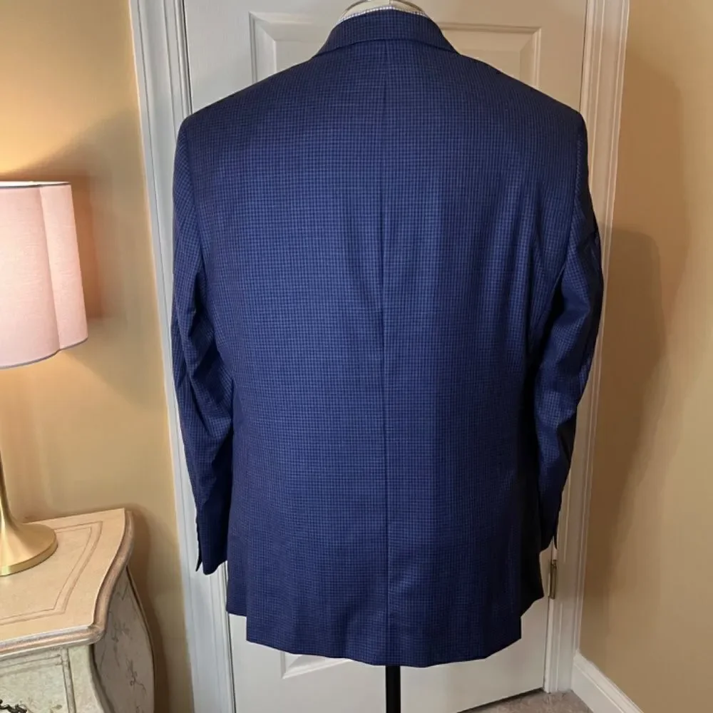 EUC Men's Jos. A. Bank Navy Gingham Check Sport Coat Blazer Jacket‎ 44L 44 Long